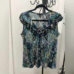 Susan Lawrence Blue and Green Patterned Blouse